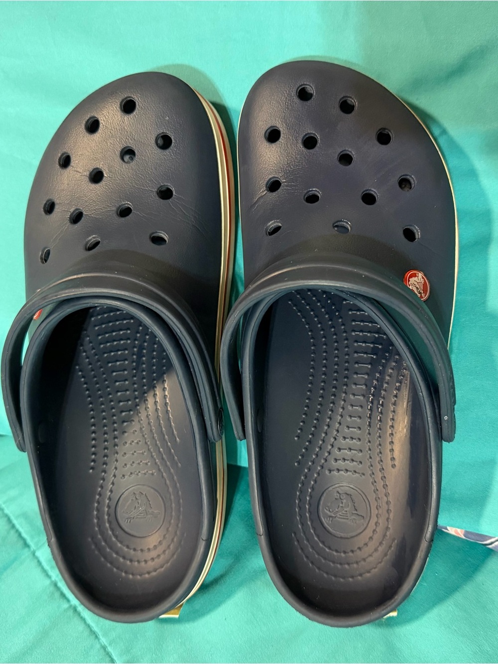 CROCS  Navy Clogs with Stripe Detail